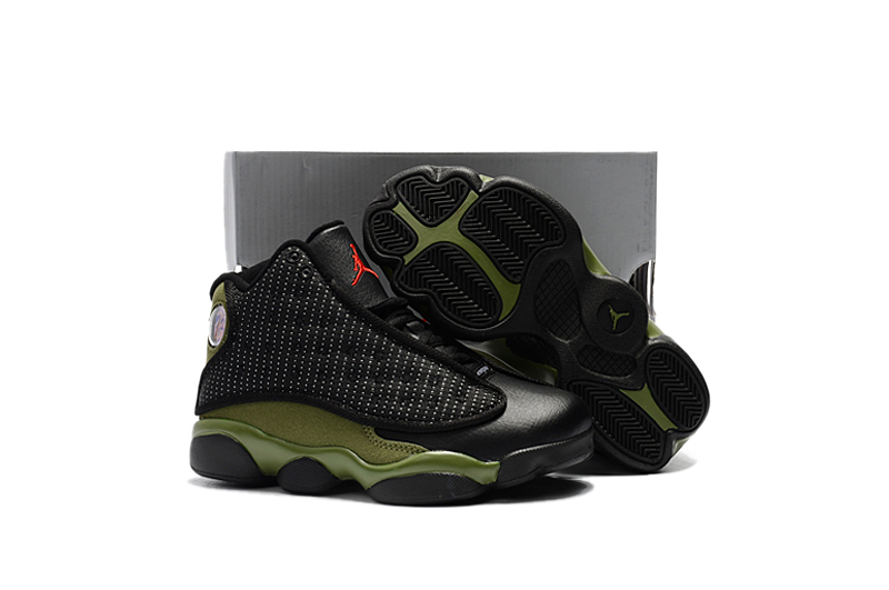 New Air Jordan 13 Black Army Green Shoes For Kids